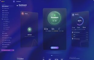 Live dashboard: CPU, memory pressure, disk, network and battery
