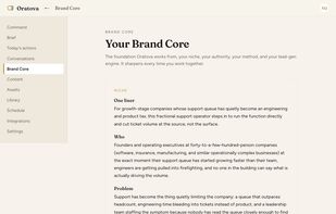 Brand Core: the niche, authority, method and lead-gen engine Oratova works from, sharpened every time you work together.