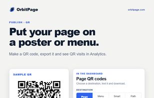 Generate QR codes for your pages and track visits from the OrbitPage dashboard.