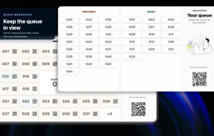 Queue workspace. Keep the queue in view. Monitor preparing and ready tickets from one shared screen.
