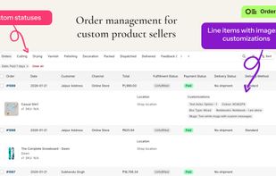 Orderline unified orders view with line items, product images, and customizations