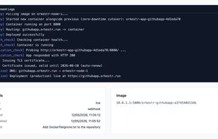 Real-time deployment logs.