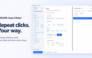 Product visual: configure mouse position, button, interval and repeat count in Osenpa Auto Clicker.