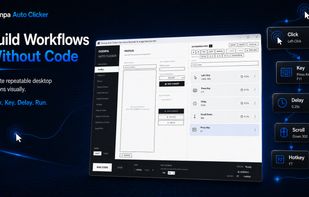Osenpa Auto Clicker no-code workflow builder for click, key, delay, scroll, and hotkey automation.