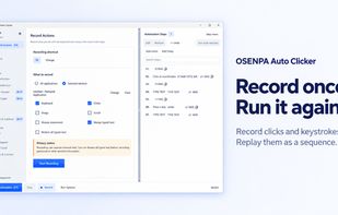 Product visual: record mouse and keyboard actions, then review the editable sequence before replay.