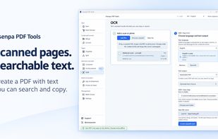 Product visual: create searchable PDF text using an installed OCR language pack, then review recognition accuracy.