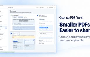 Product visual: choose PDF compression and save a separate copy; achievable size depends on the source.