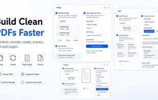 Build clean PDFs faster with local merge, split, and organize tools for Windows. Combine files, reorder pages, rotate, extract, and split by page ranges while keeping originals unchanged.