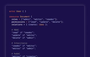 RBAC, ReBAC, ABAC, AnyBAC you need. Express any authorization model with Polar, our flexible DSL for permissions logic.