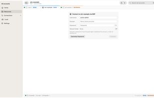 Connecting to a Windows VM over Remote Desktop: user name, domain, password and a shared Mac folder.
