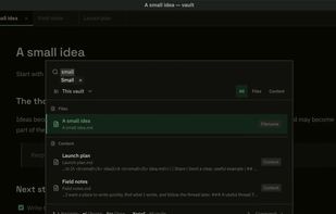 Search finds note titles and text inside notes