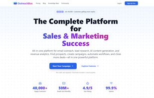 Overview of the Outreach Box platform highlighting its outreach automation features, use cases, and navigation.