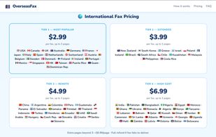 Pricing tiers — Simple pay-per-fax pricing that starts at just a few dollars, shown clearly before you pay.