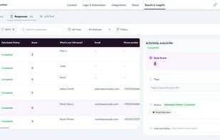Ovoform submission management and response analytics table.