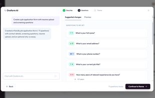 Ovoform AI builder creating custom form questions and logic from a text prompt.