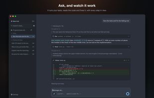The agent runs tests, reads files and edits code