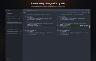 Review changes in a side-by-side diff with Stage and Discard