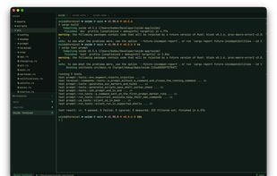 The drawer with its workspaces panel, tabs, the terminal, and a git-aware status bar. Click any screenshot for full size.