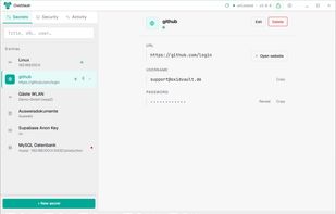 Vault overview — organize logins, WiFi credentials, SSH keys, and documents in one place with folders and tags.