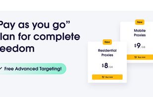 "Pay as you go" plans for Residential and Mobile Proxies for easy purchase and complete usage freedom.