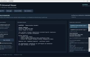 P7S Universal Viewer v2.0.0 showing a locally opened sample and signature details.
