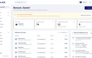 The Paak dashboard gives club presidents a single morning view: active members, pending payments, compliance alerts (background checks for staff working with minors), and a "what Paak did for you" feed of every automation that ran overnight. No more logging into seven tools to know where the club stands.