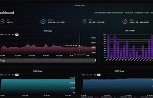 Dashboard Real-time Metrics
The dashboard shows real-time metrics of your system. Metrics include CPU usage, RAM usage, Swap usage, Disk usage, and Network usage.
