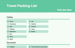 Pdf of a generated packing list