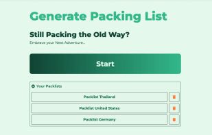 Packing lists saved with Pack den Sack