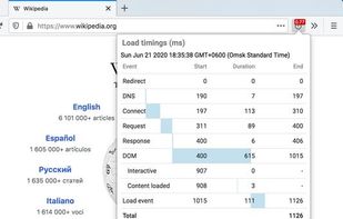 Page load time screenshot 1