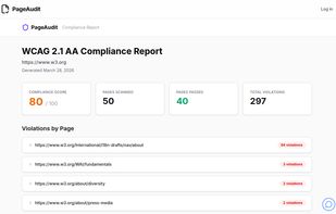 White-labeled WCAG 2.1 AA report you can share directly with clients or stakeholders.