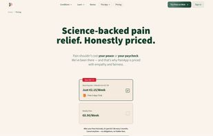 PainApp pricing page showing subscription plans for the chronic pain education app, with a 3-day free trial and the "science-backed pain relief" message.
