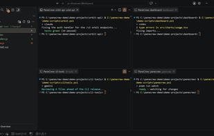 Git status is shown across all panes in the grid.