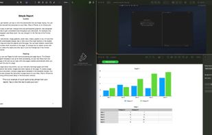 Writing workspace with Pages, Preview and Numbers