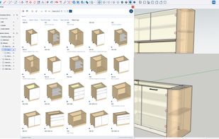 The cabinet library: pick a saved cabinet and place it in the model.