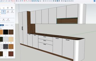 Boards from the material library applied to the cabinets.