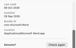 Genuine? check: who signed the app, whether it's been changed, and where it was downloaded from