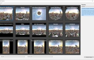 PanoramaStudio offers a broad range of projection types to create visually different perspectives and visualizations from the same panorama. While the standard version offers a basic selection of 5 projections, the Pro version allows panoramas to be visualized in a total of 15 different projections.