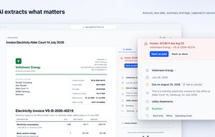 AI reads every document and extracts summary, tags, amounts, and dates within seconds.