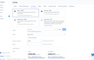 Choose the AI yourself: OpenAI, Anthropic, Google Gemini or a local model, with the cost per letter shown up front.
