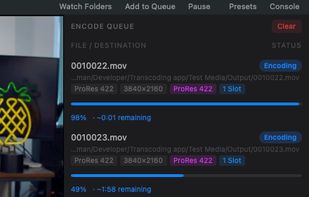 Batch of Sony and Canon MXF files queued for ProRes