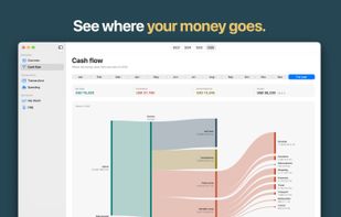 Cash flow: a year or a single month as a diagram, from income through fixed and variable costs to each spending category.