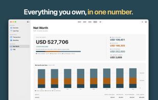 Net worth: freely named positions with monthly values, split into freely available, restricted and no withdrawal.