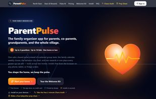 The ParentPulse landing page: a shared family calendar, chore board, behavior clip chart, and star rewards.