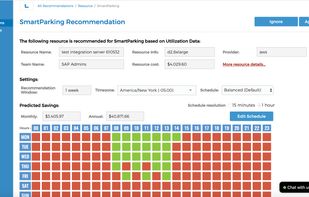 PMC SmartParking

SmartParking saves you money with scheduling - based on machine learning. ParkMyCloud reads your AWS CloudWatch, Azure Metrics, or Google Stackdriver data to generate these recommendations. Once you have the schedule the way you want it, you can click the “Apply Schedule” button in the upper right to start saving money using SmartParking. If you want to automate this, you can automatically accept recommendations through our policy engine for tag-based or account-based automation.