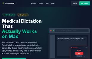 ParrotPadMD website - Medical Dictation That Actually Works on Mac