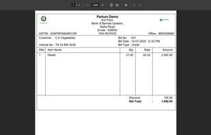 GST Billing Print Screen