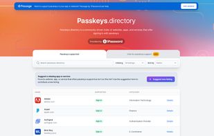 Passkeys.directory screenshot 1