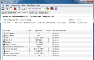 Main screen - Burn In Results (professional version in Windows 7)