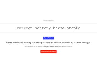 Minimalist password delivery page with NO BRANDING and NO OUTGOING LINKS. No end-user confusion.
